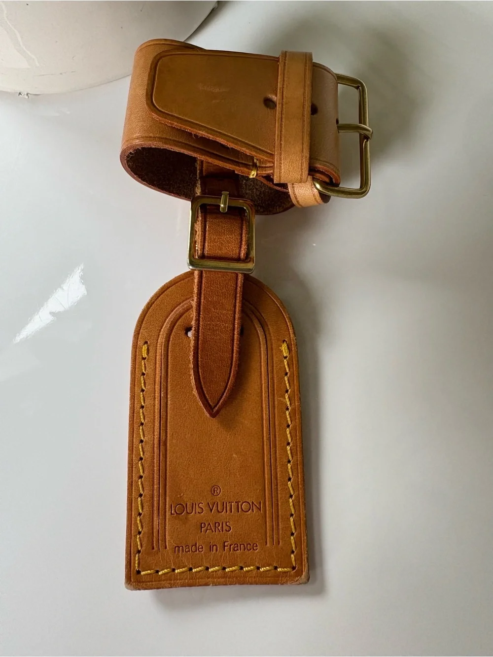 Louis Vuitton Authentic Vachetta Leather Luggage Tag and Poignet Set